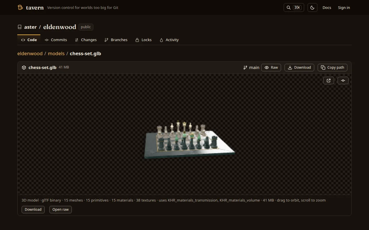 The tavern asset viewer showing a revision of a game world